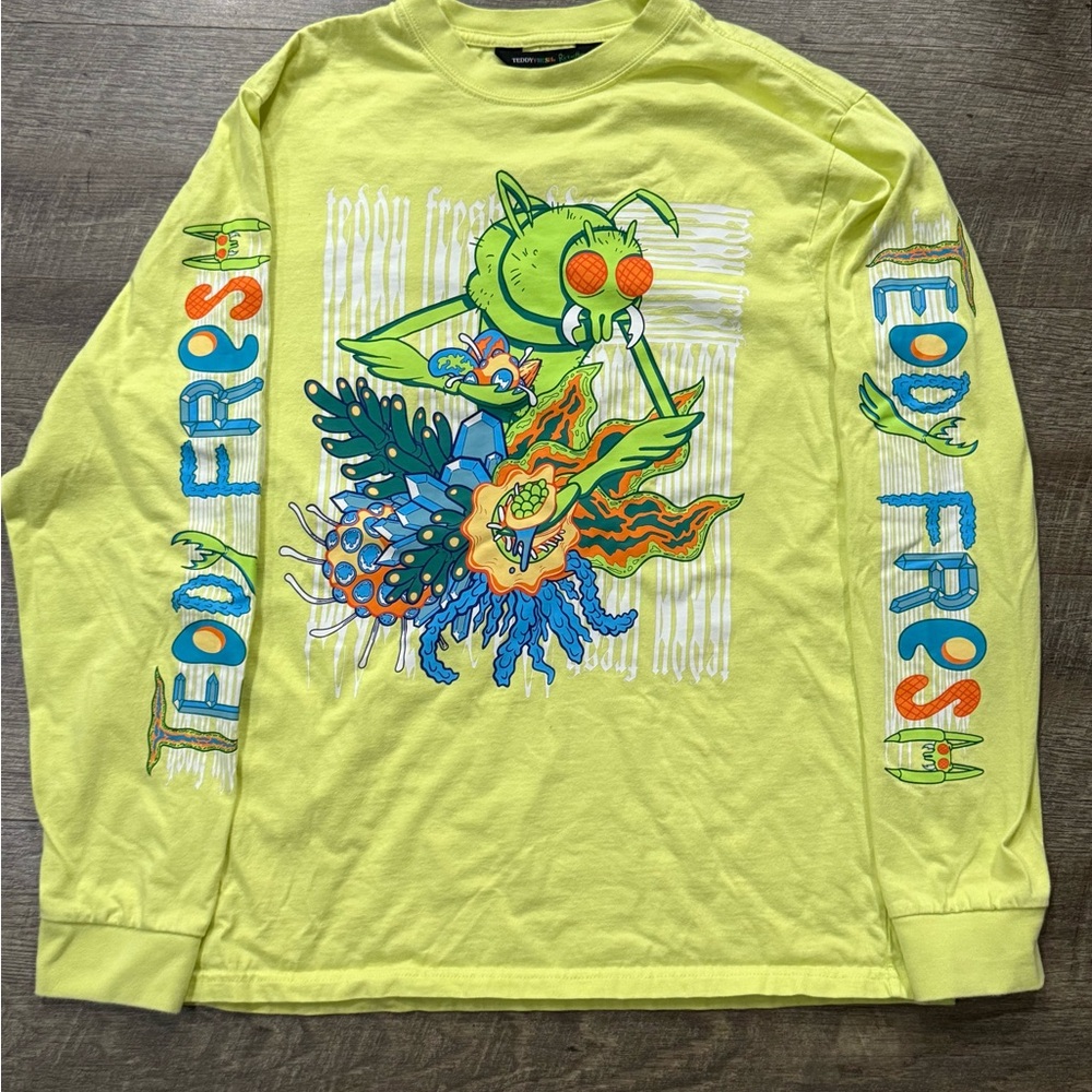 Teddy Fresh x Rick and Morty Alien Bug Long Sleeve Shirt Neon Yellow Small